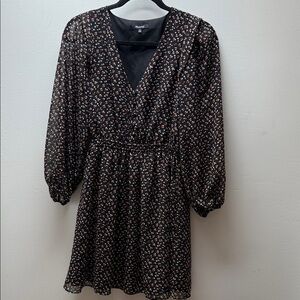 Madewell Black and Pink Floral Long Sleeve Dress